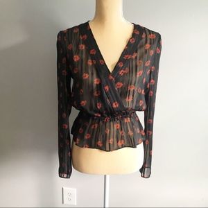 WAYF NWT sheer wrap style peplum floral top sizeXS